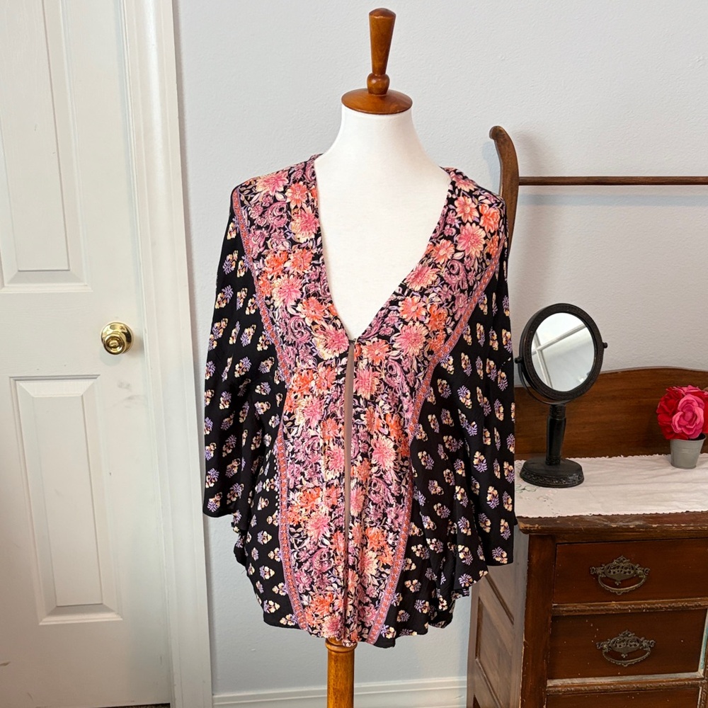Angie Black and Pink Floral Blouse